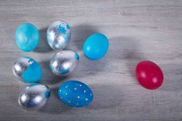 Easter eggs on wooden, Painted Easter eggs on white boards