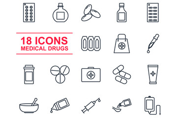 set Medical Drugs icon template color editable. Medical Assistance pack symbol vector sign isolated on white background illustration for graphic and web design.