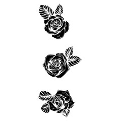 Black silhouette rose set isolated on white background