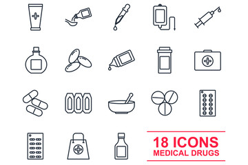 set Medical Drugs icon template color editable. Medical Assistance pack symbol vector sign isolated on white background illustration for graphic and web design.