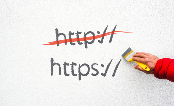 https, Crossed Out http on wall and hand with paint brush