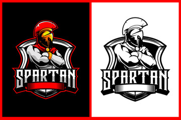 SPARTAN WARRIOR CARTOON CHARACTER WITH SHIELD VECTOR LOGO