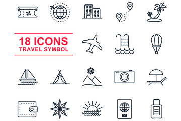 set Tour and travel icon template color editable. Travel, tourism and hotel pack symbol vector sign isolated on white background illustration for graphic and web design.