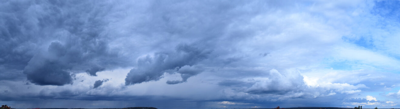 Cloudy sky. Autumn atmospheric phenomenon, panoramic photography, mid-September.