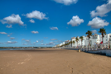 El Puerto de Santa Maria, Cadiz, Spain - October 20, 2019: Valdelagrana beach, in El Puerto de Santa Maria, Cadiz, Spain