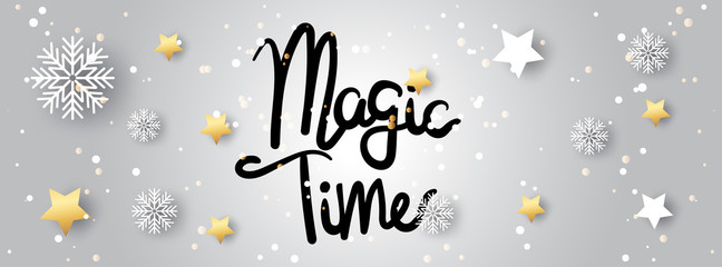 Cartoon illustration  with text for holiday theme, winter background with trees and snow. Banner for Merry Christmas and Happy New Year.Vector illustration.