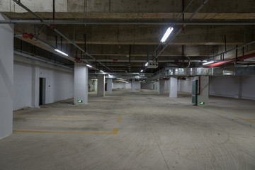 Low concrete basement garage access space view