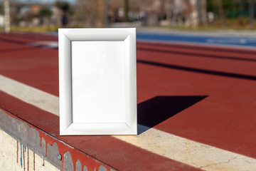 White photo frame on jogging path