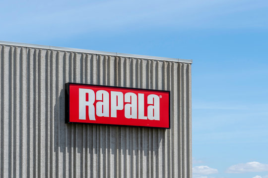 Oshawa, Ontario, Canada - July 01, 2019: Sign of Rapala Canada in Oshawa, Ontario. Founded in Finland, Rapala is the world's largest manufacturer of fishing lures and other fishing related products. 