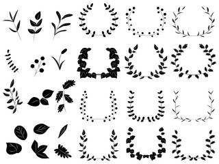 白黒の植物（葉っぱ）のフレームデザイン