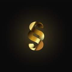 Gold paper folded character from a typeset, vector illustration