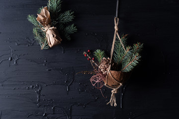 Christmas decorations on a black background
