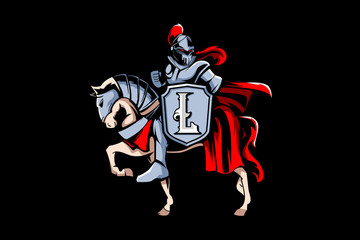 Knight with armored horse vector