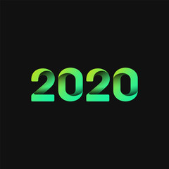 Green and folded '2020' for the new year, vector illustration