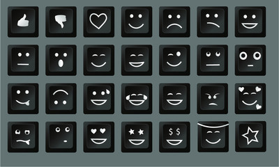 different smiley letter keyboard button collection, love heart smile tear angel twink angry smiley