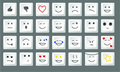 different smiley letter keyboard button collection, love heart smile tear angel twink angry smiley