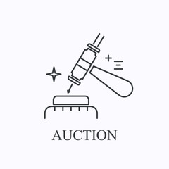Judge or auction hammer thin line icon. Justice concept. Outline vector illustration