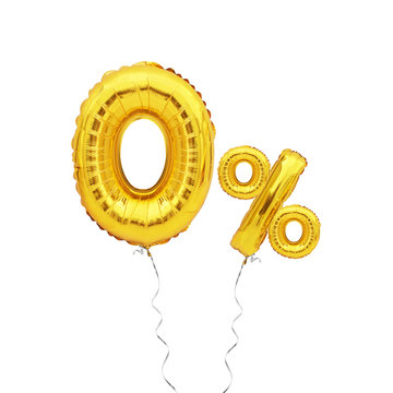 golden zero 0 percent balloon isolated on white background