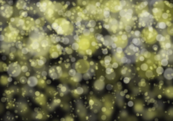 Abstract Christmas lights bokeh background. Golden glittery backdrop, empty blurred festive view, sparkly circled shiny lights on dark banner 