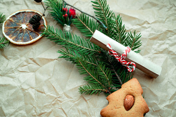 Christmas  and  New year wreath. Traditional winter garland  on evergreen green branches.