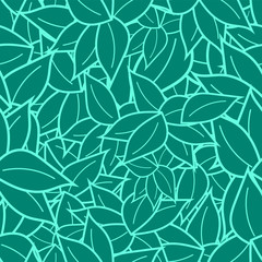 Naklejka na ściany i meble Hand drawn pack green leaf seamless pattern. Foliage background vector illustration.