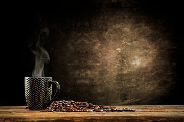 Dark background of free space and fresh coffee 