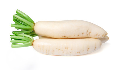 Daikon radishes isolated on white background