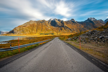 Beautiful Road in Lofoten island with Mountain