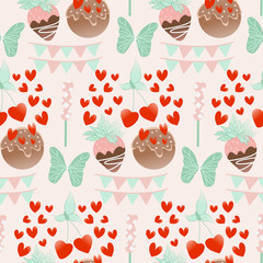 cookie and chocolate strawberry in a seamless pattern design