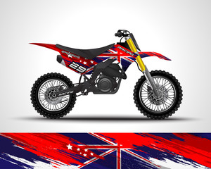 Racing motorcycle wrap decal and vinyl sticker design. Concept graphic abstract background for wrapping vehicles, motorsports, Sportbikes, motocross, supermoto, livery. Vector illustration. Australia