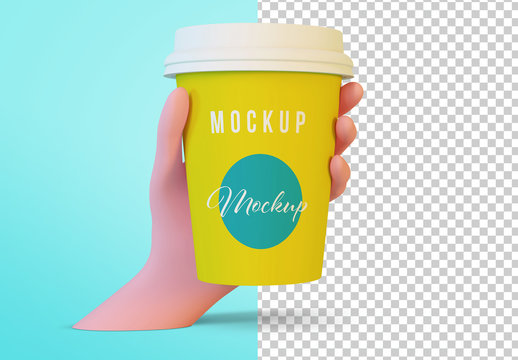 Colorful 3D Hand Holding a Paper Cup Mockup