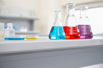 Multicolored Liquid In Beakers