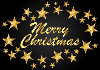 Obraz premium Fondo negro de estrellas doradas y felicitación de navidad.