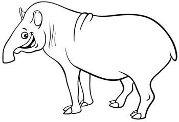 tapir cartoon animal character coloring book page