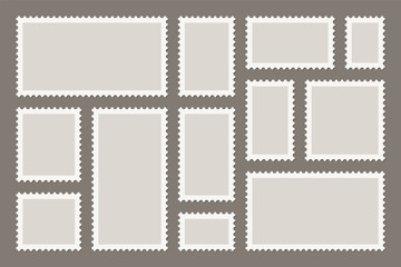 Blank postage stamps collection. Sticky paper stamp. Vector illustration.
