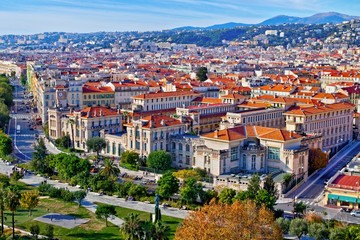 Obraz premium Aerial panoramic view from the Saint Francis tower, on Nice old town, France, in a clear winter morning