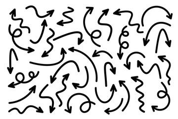 Black Hand Drawn Arrows Set on White Background. Arrow, Cursor Icon. Vector Pointers Collection. Back, Next Web Page Sign. 