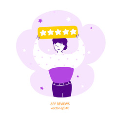Five star customer review flat vector illustration