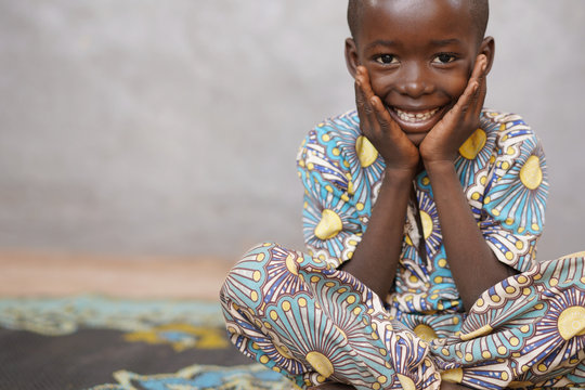 Handsome Little Cute African Boy Smiling And Laughing Close Up