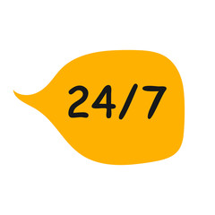 24 7 - word speech bubble. vector illustration eps10. open 24 hours a day and 7 days a week icons 24/7