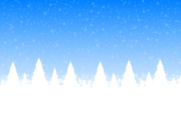 Christmas snow forest with Christmas trees and snowflakes