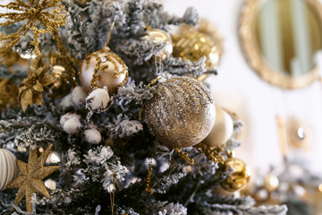 Happy New Year Decoration of Merry Christmas Tree Close up