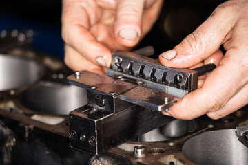 Car engine repair at the factory.