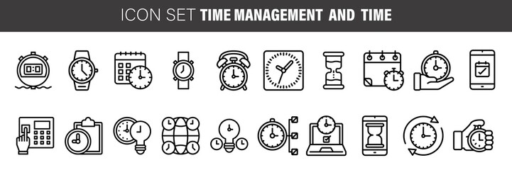 Simple Set of Time Management Related Vector Line Icons. Contains such Icons as Milestone, Reminder, Goal, Working