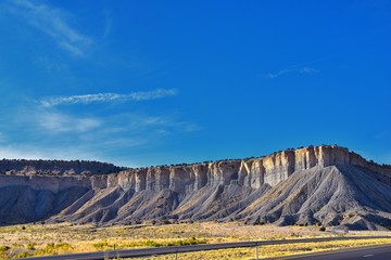 Panorama views of mountains, desert and landscape around Price Canyon Utah from Highway 6 and 191, by the Manti La Sal National Forest in the United States of America. USA.