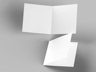 Brochure in square format folded to two - mockup. 3d illustration
