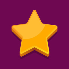 Shiny golden star icon on purple background