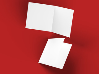 Brochure in square format folded to two - mockup. 3d illustration