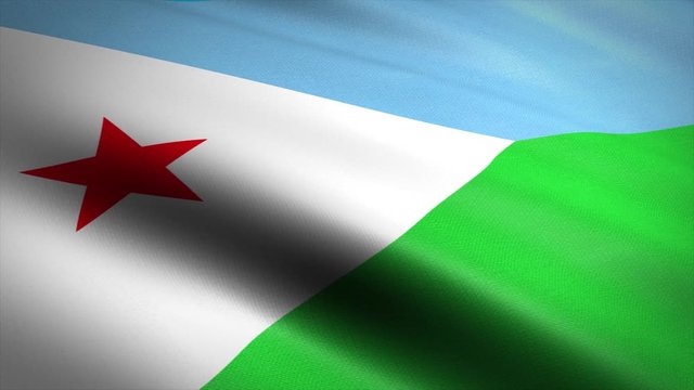 Flag of Djibouti. Waving flag with highly detailed fabric texture seamless loopable video. Seamless loop with highly detailed fabric texture. Loop ready in 4K resolution 2160p 60fps