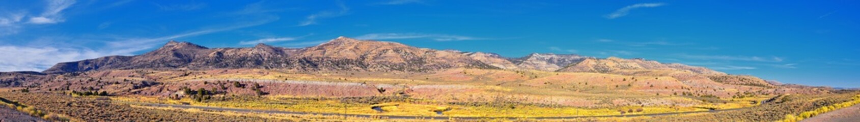 Panorama views of mountains, desert and landscape around Price Canyon Utah from Highway 6 and 191, by the Manti La Sal National Forest in the United States of America. USA.